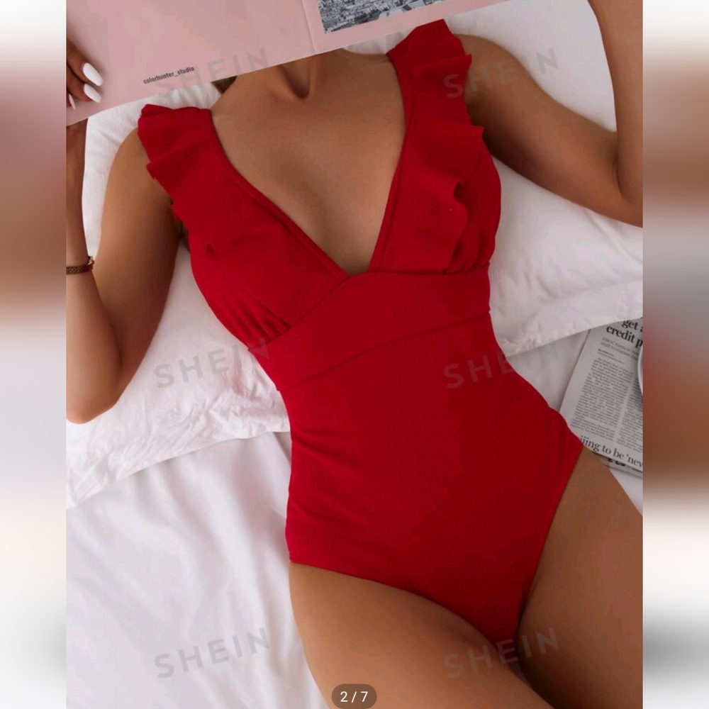 Ruffle Trim One Piece Swimuit